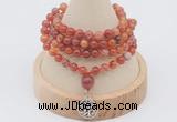 GMN2405 Hand-knotted 6mm fire agate 108 beads mala necklace with charm