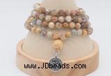 GMN2406 Hand-knotted 6mm yellow crazy agate 108 beads mala necklace with charm