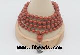 GMN2409 Hand-knotted 6mm red jasper 108 beads mala necklace with charm