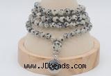 GMN2414 Hand-knotted 6mm dalmatian jasper 108 beads mala necklace with charm