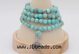 GMN2415 Hand-knotted 6mm sea sediment jasper 108 beads mala necklace with charm