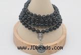 GMN2428 Hand-knotted 6mm blue tiger eye 108 beads mala necklace with charm