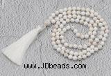 GMN243 Hand-knotted 6mm white howlite 108 beads mala necklaces with tassel