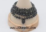 GMN2430 Hand-knotted 6mm golden obsidian 108 beads mala necklace with charm