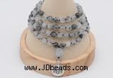 GMN2438 Hand-knotted 6mm black rutilated quartz 108 beads mala necklace with charm