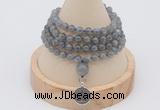 GMN2439 Hand-knotted 6mm labradorite 108 beads mala necklace with charm