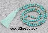 GMN245 Hand-knotted 6mm sea sediment jasper 108 beads mala necklaces with tassel