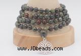 GMN2454 Hand-knotted 6mm dragon blood jasper 108 beads mala necklaces with charm