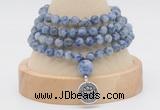 GMN2466 Hand-knotted 6mm blue spot stone 108 beads mala necklaces with charm