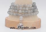 GMN2470 Hand-knotted 6mm cloudy quartz 108 beads mala necklaces with charm