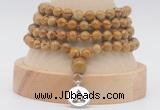 GMN2475 Hand-knotted 6mm wooden jasper 108 beads mala necklaces with charm