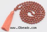 GMN252 Hand-knotted 6mm red jasper 108 beads mala necklaces with tassel