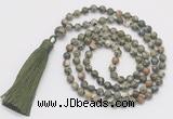 GMN254 Hand-knotted 6mm rhyolite 108 beads mala necklaces with tassel