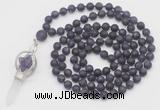 GMN2616 Hand-knotted 8mm, 10mm matte amethyst 108 beads mala necklace with pendant