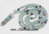 GMN2618 Hand-knotted 8mm, 10mm matte fluorite 108 beads mala necklace with pendant