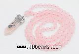 GMN2625 Knotted 8mm, 10mm matte rose quartz 108 beads mala necklace with pendant