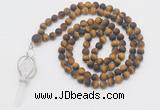 GMN2630 Knotted 8mm, 10mm matte yellow tiger eye 108 beads mala necklace with pendant