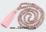 GMN268 Hand-knotted 6mm pink wooden jasper 108 beads mala necklaces with tassel