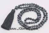 GMN282 Hand-knotted 6mm snowflake obsidian 108 beads mala necklaces with tassel