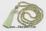 GMN302 Hand-knotted 6mm China jade 108 beads mala necklaces with tassel & charm