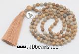 GMN305 Hand-knotted 6mm picture jasper 108 beads mala necklaces with tassel & charm