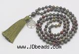 GMN317 Hand-knotted 6mm dragon blood jasper 108 beads mala necklaces with tassel & charm