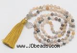 GMN322 Hand-knotted 6mm bamboo jeaf agate 108 beads mala necklaces with tassel & charm