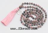 GMN325 Hand-knotted 6mm rhodonite 108 beads mala necklaces with tassel & charm