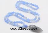 GMN4008 Hand-knotted 8mm, 10mm blue banded agate 108 beads mala necklace with pendant