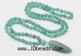 GMN4012 Hand-knotted 8mm, 10mm peafowl agate 108 beads mala necklace with pendant