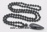 GMN4015 Hand-knotted 8mm, 10mm black agate 108 beads mala necklace with pendant