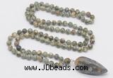 GMN4027 Hand-knotted 8mm, 10mm rhyolite 108 beads mala necklace with pendant