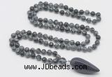 GMN4030 Hand-knotted 8mm, 10mm snowflake obsidian 108 beads mala necklace with pendant