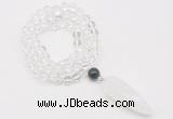 GMN4048 Hand-knotted 8mm, 10mm white crystal 108 beads mala necklace with pendant