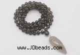 GMN4050 Hand-knotted 8mm, 10mm smoky quartz 108 beads mala necklace with pendant