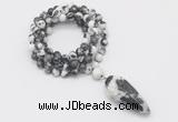 GMN4080 Hand-knotted 8mm, 10mm black & white jasper 108 beads mala necklace with pendant