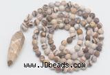 GMN4217 Hand-knotted 8mm, 10mm matte zebra jasper 108 beads mala necklace with pendant