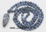 GMN4226 Hand-knotted 8mm, 10mm matte sodalite 108 beads mala necklace with pendant