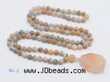 GMN4411 Hand-knotted 8mm, 10mm matte yellow crazy agate 108 beads mala necklace with pendant