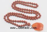 GMN4415 Hand-knotted 8mm, 10mm matte red jasper 108 beads mala necklace with pendant