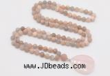 GMN4430 Hand-knotted 8mm, 10mm matte sunstone 108 beads mala necklace with pendant