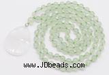 GMN4601 Hand-knotted 8mm, 10mm prehnite 108 beads mala necklace with pendant