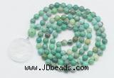 GMN4613 Hand-knotted 8mm, 10mm grass agate 108 beads mala necklace with pendant