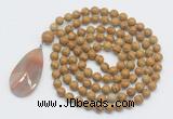 GMN4623 Hand-knotted 8mm, 10mm wooden jasper 108 beads mala necklace with pendant