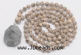 GMN4624 Hand-knotted 8mm, 10mm feldspar 108 beads mala necklace with pendant