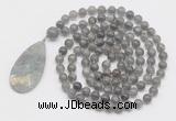 GMN4634 Hand-knotted 8mm, 10mm labradorite 108 beads mala necklace with pendant