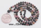 GMN4654 Hand-knotted 8mm, 10mm tourmaline 108 beads mala necklace with pendant