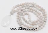 GMN4660 Hand-knotted 8mm, 10mm white crazy agate 108 beads mala necklace with pendant