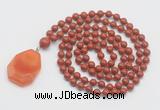 GMN4673 Hand-knotted 8mm, 10mm red jasper 108 beads mala necklace with pendant