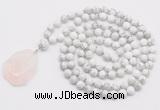 GMN4694 Hand-knotted 8mm, 10mm white howlite 108 beads mala necklace with pendant